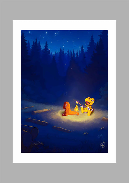 Blazing Friendship: Agumon & Charmander - Print